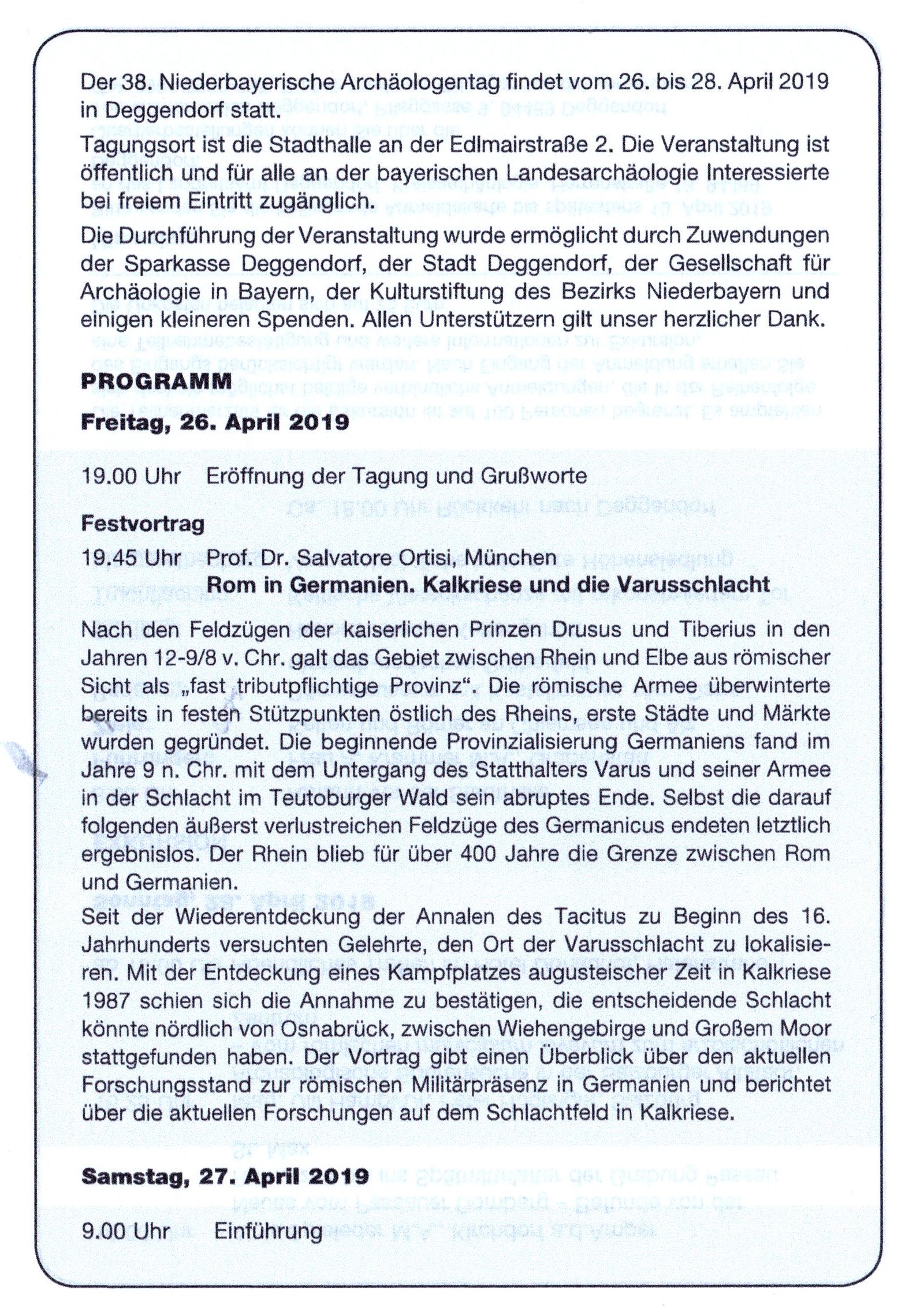 38. Niederbayerischer Arch&auml;ologentag