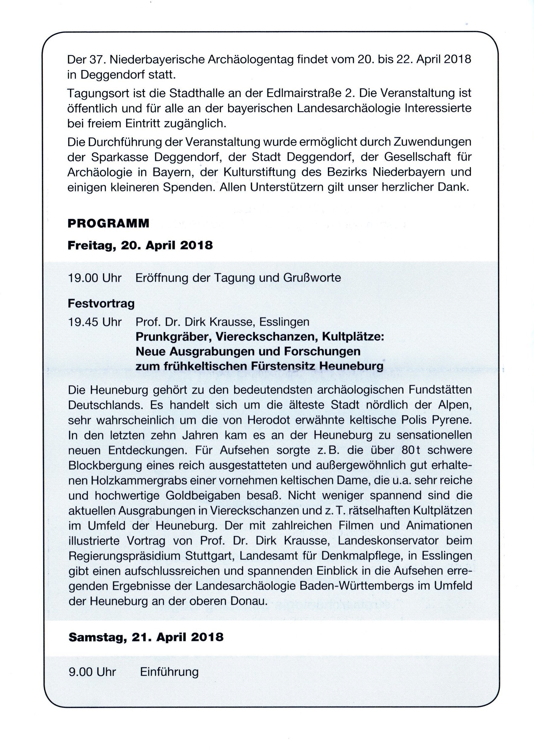 37. Niederbayerischer Arch&auml;ologentag