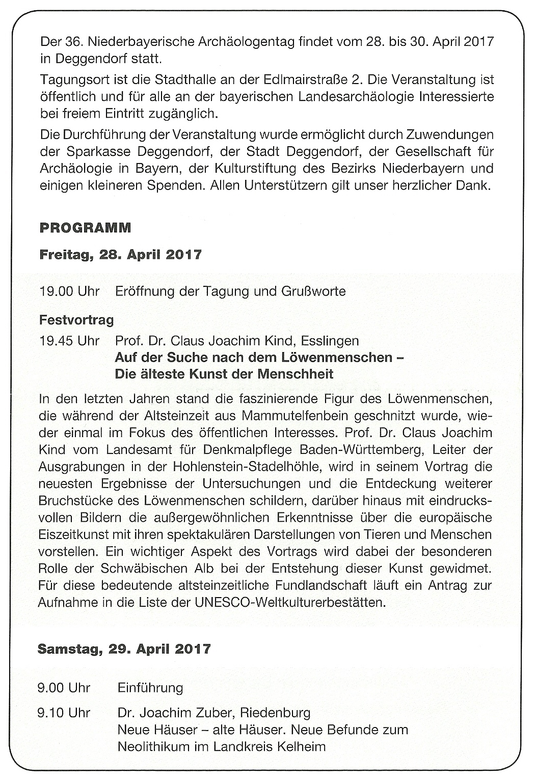 36. Niederbayerischer Arch&auml;ologentag